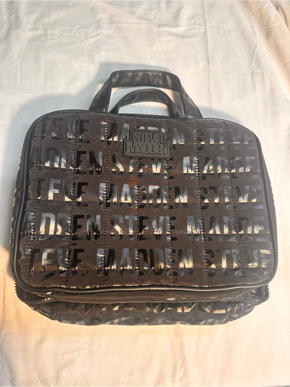 Steve Madden Black Quilted Clear Travel Cosmetic Makeup Train Case Bag